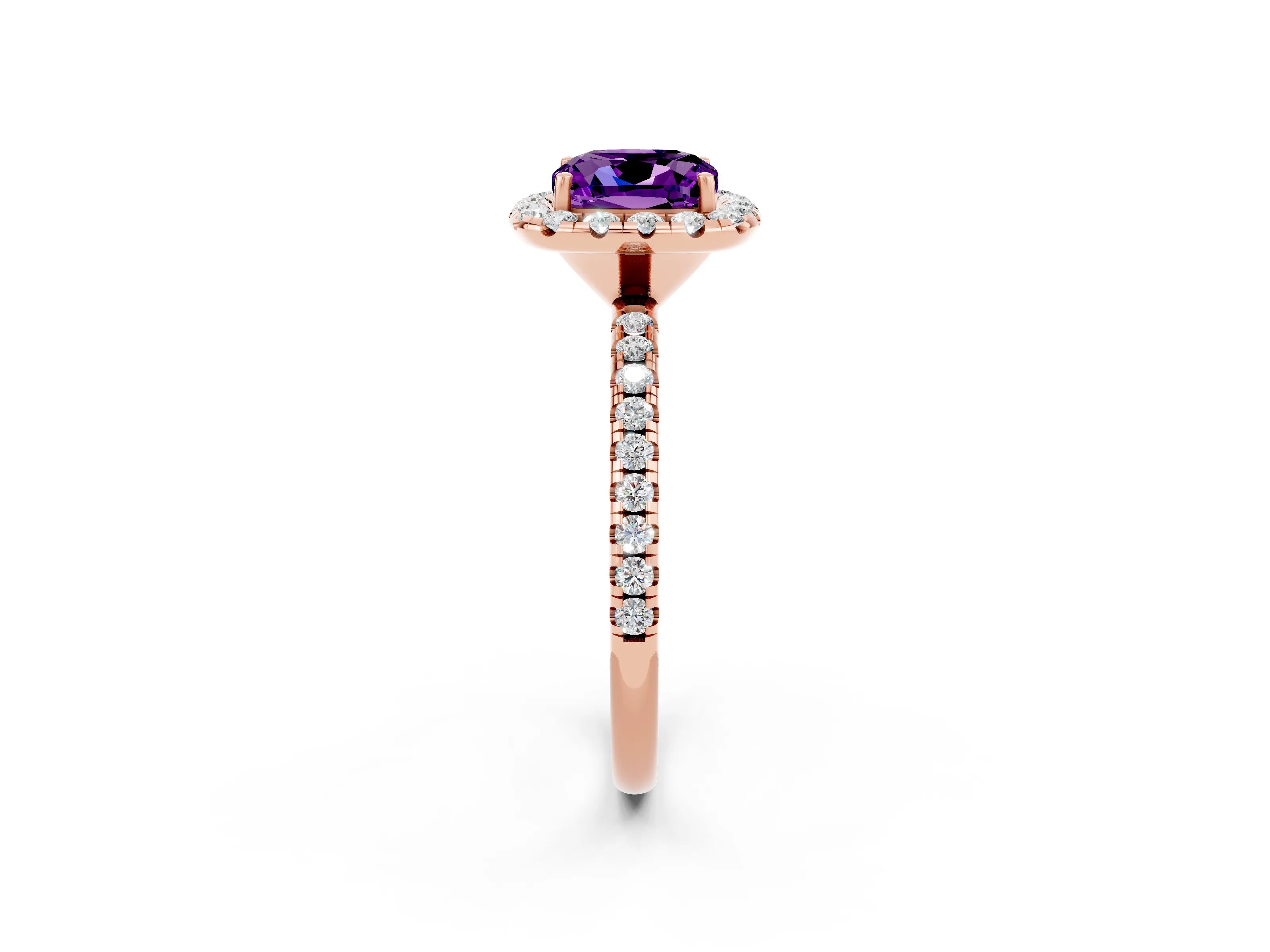 Rose gold Cushion Cut Cut Diamond Floral Halo Engagement Ring with Pavé Band and Prong Setting_2