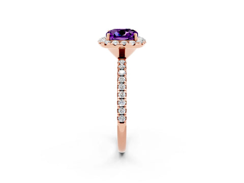 Rose gold Cushion Cut Cut Diamond Floral Halo Engagement Ring with Pavé Band and Prong Setting_2