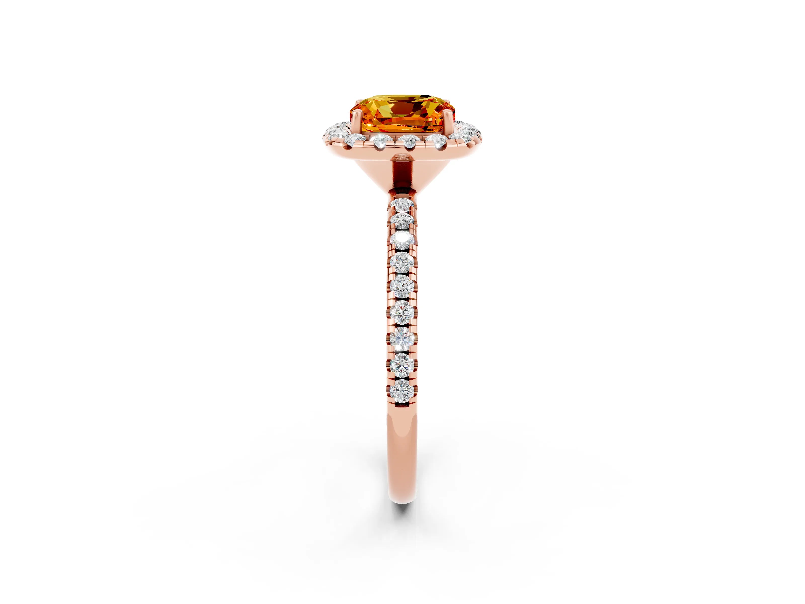 Rose gold Cushion Cut Cut Diamond Floral Halo Engagement Ring with Pavé Band and Prong Setting_2