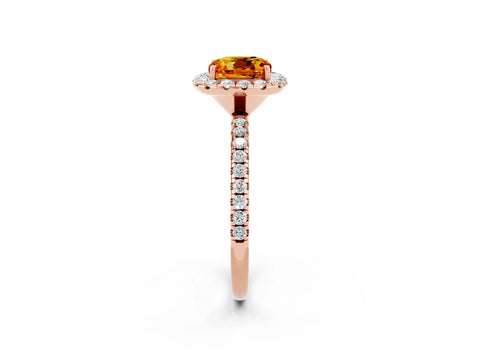 Rose gold Cushion Cut Cut Diamond Floral Halo Engagement Ring with Pavé Band and Prong Setting_2