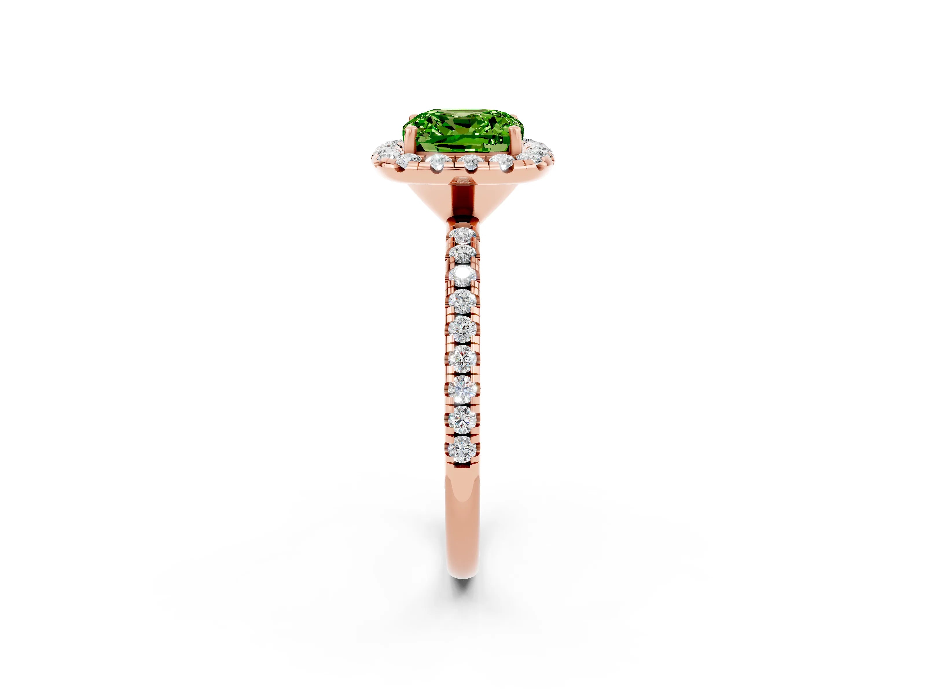 Rose gold Cushion Cut Cut Diamond Floral Halo Engagement Ring with Pavé Band and Prong Setting_2