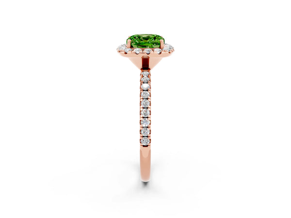 Rose gold Cushion Cut Cut Diamond Floral Halo Engagement Ring with Pavé Band and Prong Setting