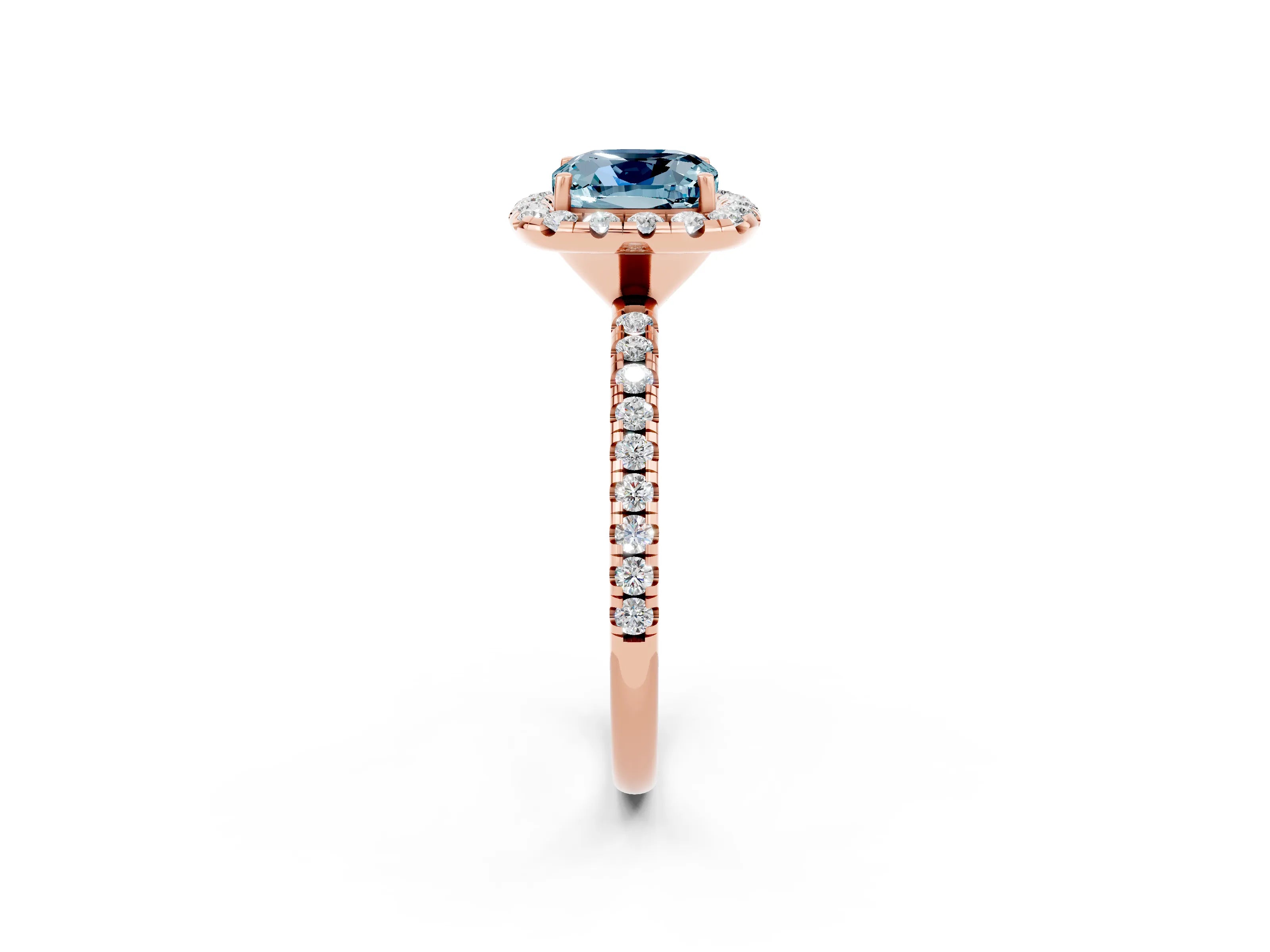 Rose gold Cushion Cut Cut Diamond Floral Halo Engagement Ring with Pavé Band and Prong Setting_2