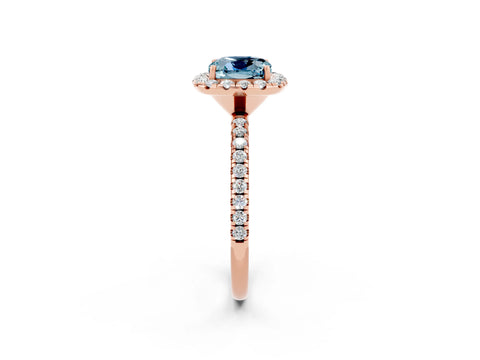 Rose gold Cushion Cut Cut Diamond Floral Halo Engagement Ring with Pavé Band and Prong Setting_2