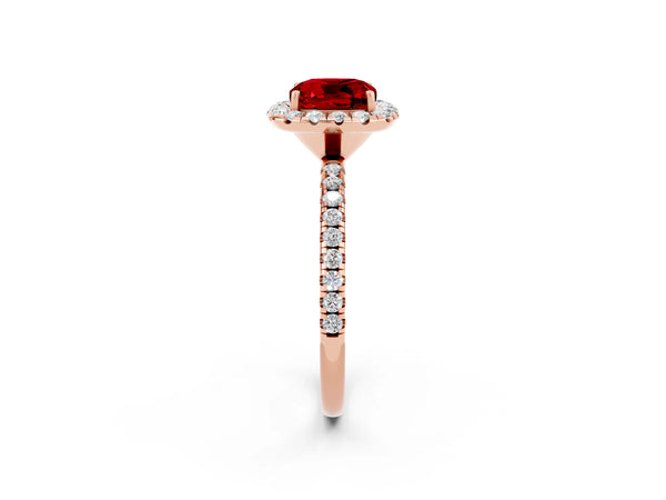 Rose gold Cushion Cut Cut Diamond Floral Halo Engagement Ring with Pavé Band and Prong Setting