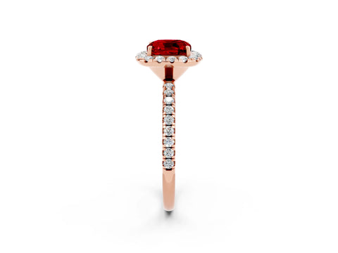 Rose gold Cushion Cut Cut Diamond Floral Halo Engagement Ring with Pavé Band and Prong Setting_2