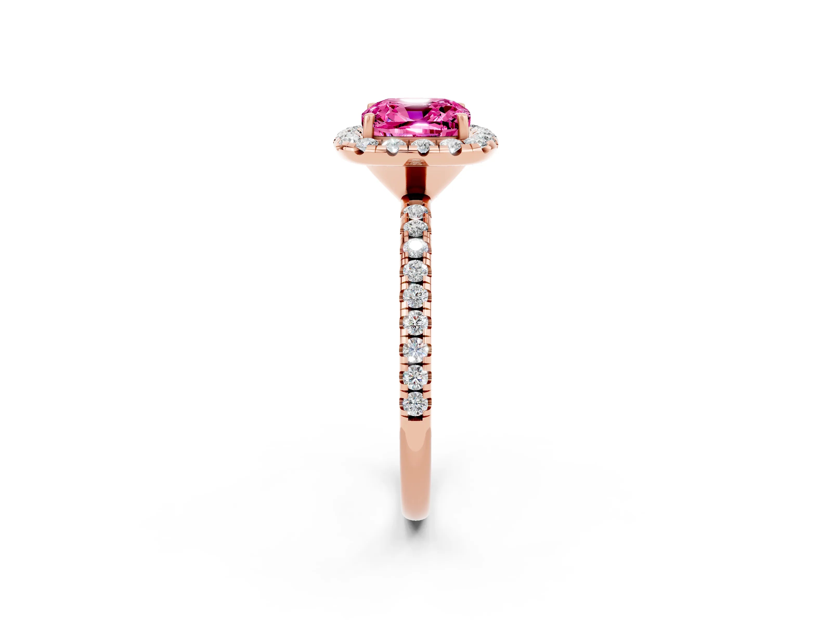 Rose gold Cushion Cut Cut Diamond Floral Halo Engagement Ring with Pavé Band and Prong Setting_2