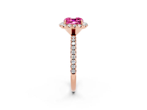 Rose gold Cushion Cut Cut Diamond Floral Halo Engagement Ring with Pavé Band and Prong Setting_2