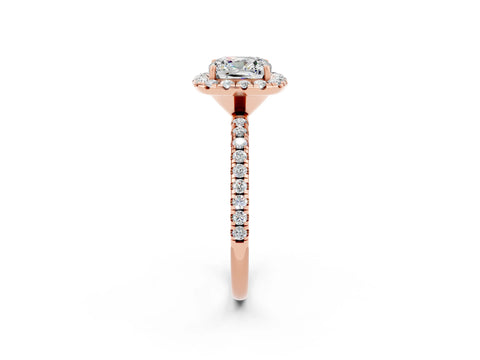 Rose gold Cushion Cut Cut Diamond Floral Halo Engagement Ring with Pavé Band and Prong Setting_2