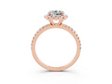 Rose gold Cushion Cut Cut Diamond Floral Halo Engagement Ring with Pavé Band and Prong Setting_3