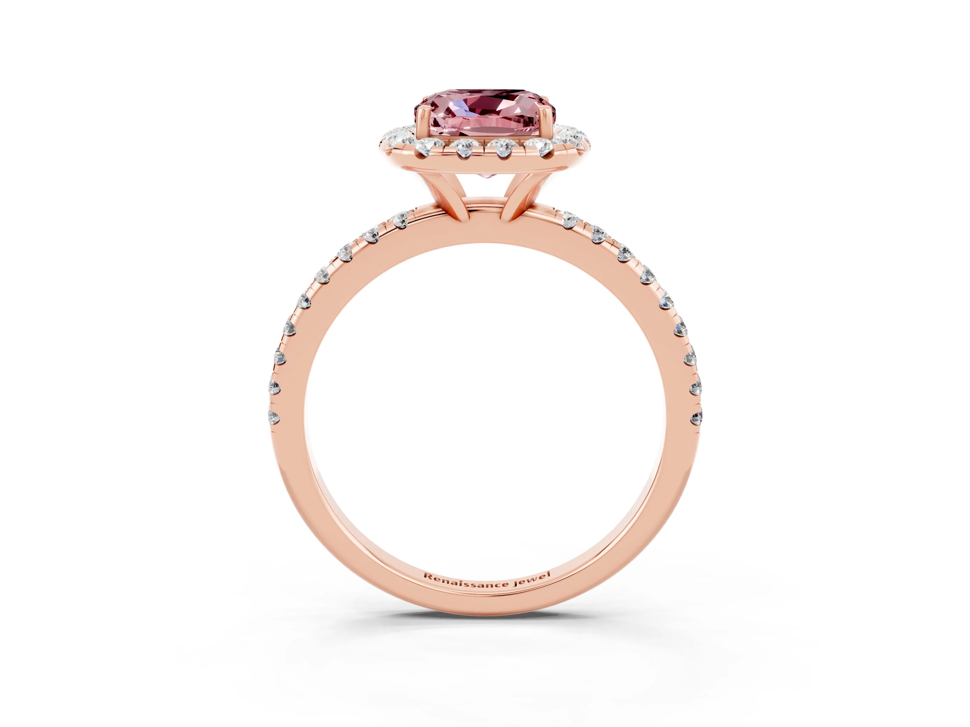 Rose gold Cushion Cut Cut Diamond Floral Halo Engagement Ring with Pavé Band and Prong Setting_3