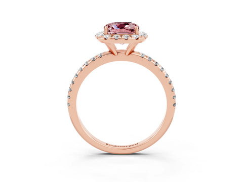 Rose gold Cushion Cut Cut Diamond Floral Halo Engagement Ring with Pavé Band and Prong Setting_3