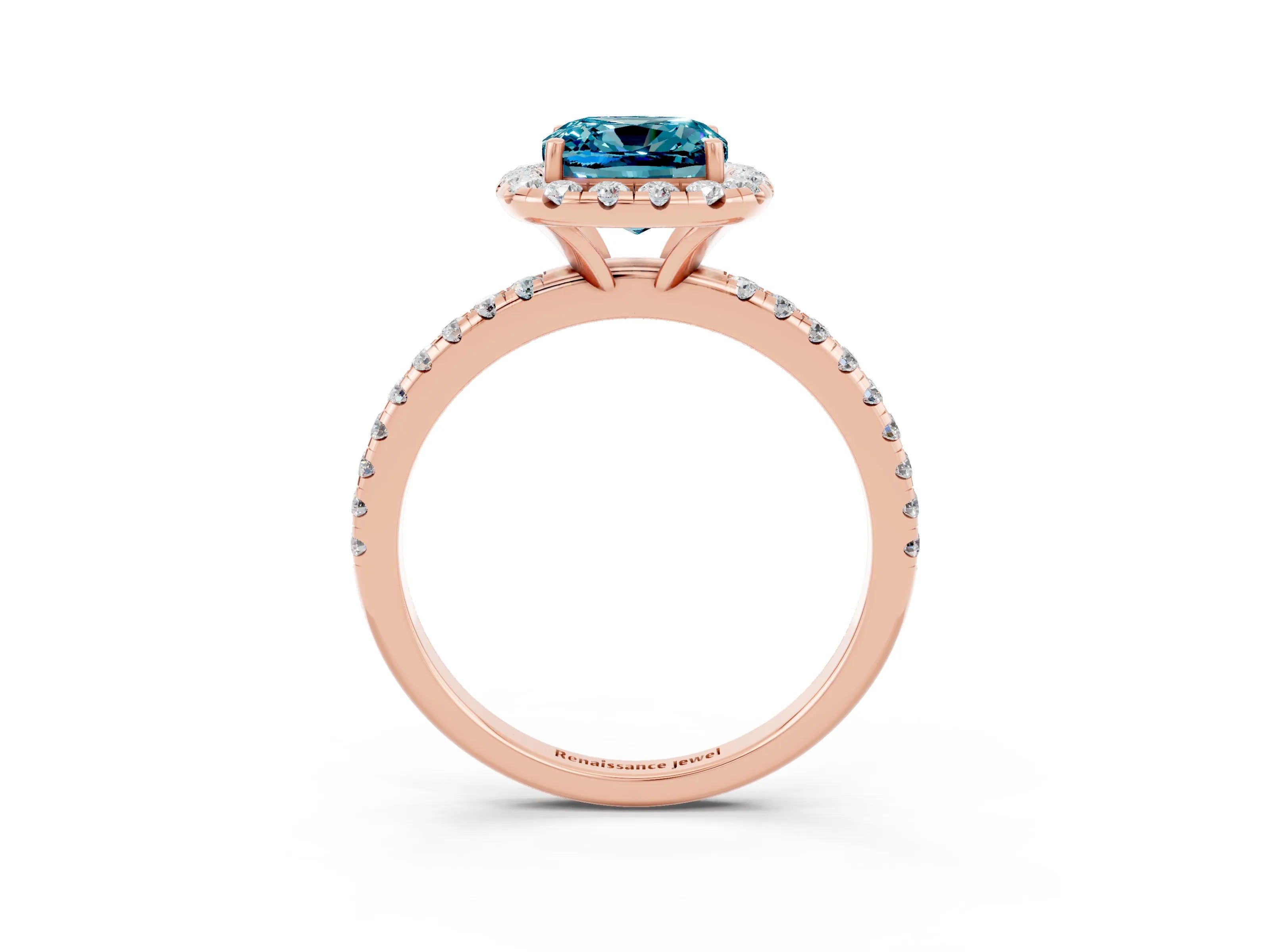 Rose gold Cushion Cut Cut Diamond Floral Halo Engagement Ring with Pavé Band and Prong Setting_3