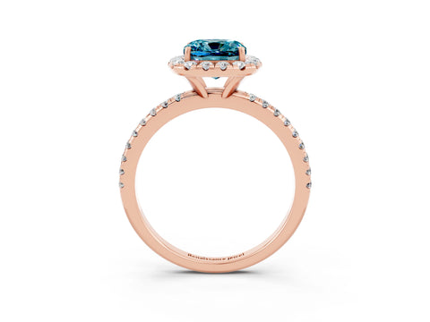 Rose gold Cushion Cut Cut Diamond Floral Halo Engagement Ring with Pavé Band and Prong Setting_3