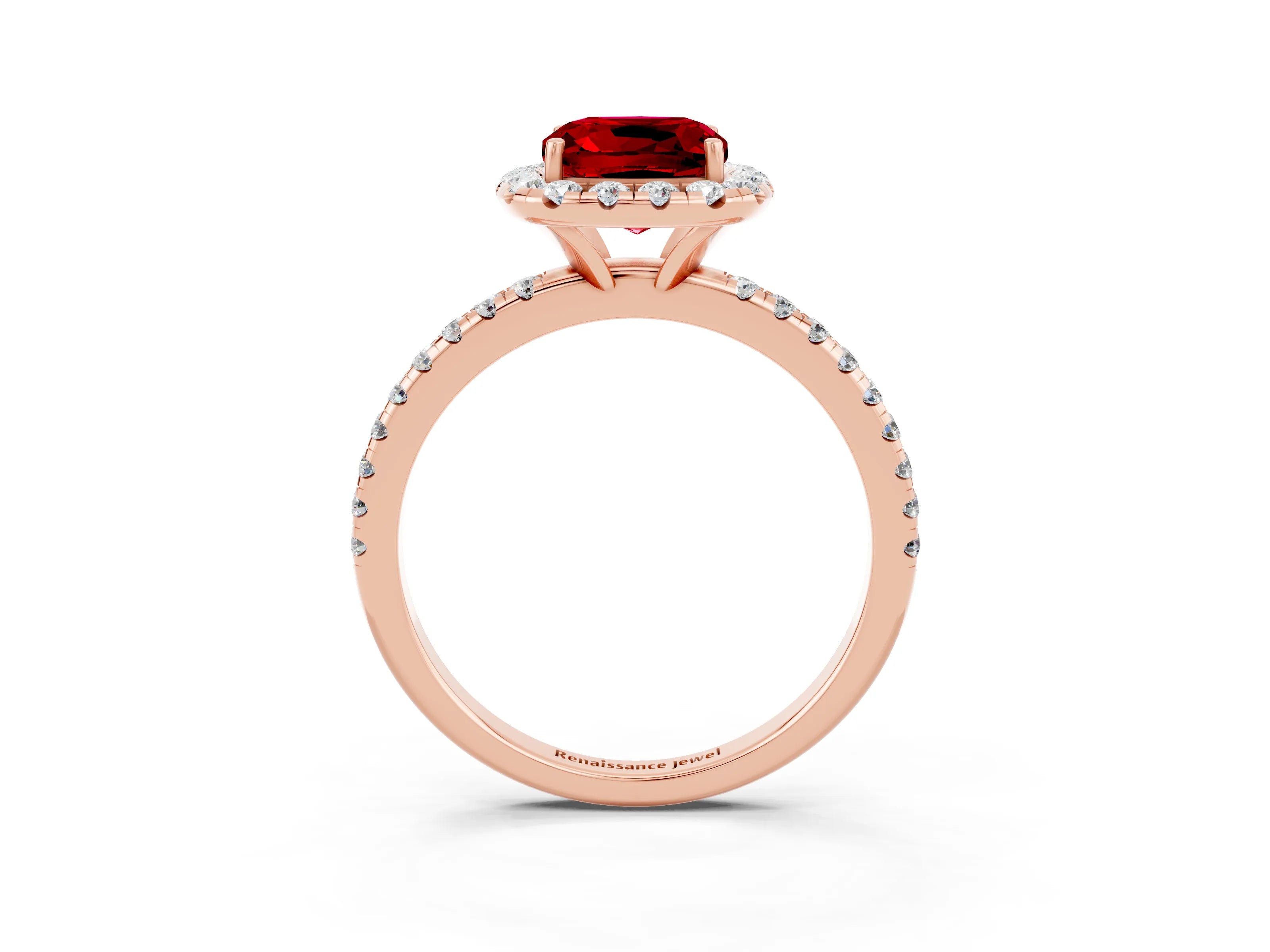Rose gold Cushion Cut Cut Diamond Floral Halo Engagement Ring with Pavé Band and Prong Setting_3