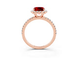 Rose gold Cushion Cut Cut Diamond Floral Halo Engagement Ring with Pavé Band and Prong Setting_3
