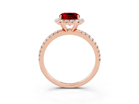 Rose gold Cushion Cut Cut Diamond Floral Halo Engagement Ring with Pavé Band and Prong Setting_3