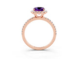 Rose gold Cushion Cut Cut Diamond Floral Halo Engagement Ring with Pavé Band and Prong Setting_3