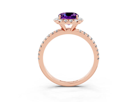 Rose gold Cushion Cut Cut Diamond Floral Halo Engagement Ring with Pavé Band and Prong Setting_3