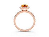 Rose gold Cushion Cut Cut Diamond Floral Halo Engagement Ring with Pavé Band and Prong Setting_3