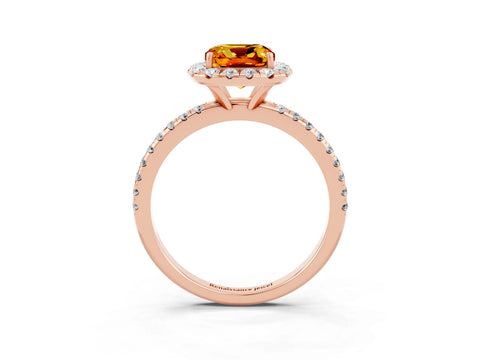 Rose gold Cushion Cut Cut Diamond Floral Halo Engagement Ring with Pavé Band and Prong Setting_3