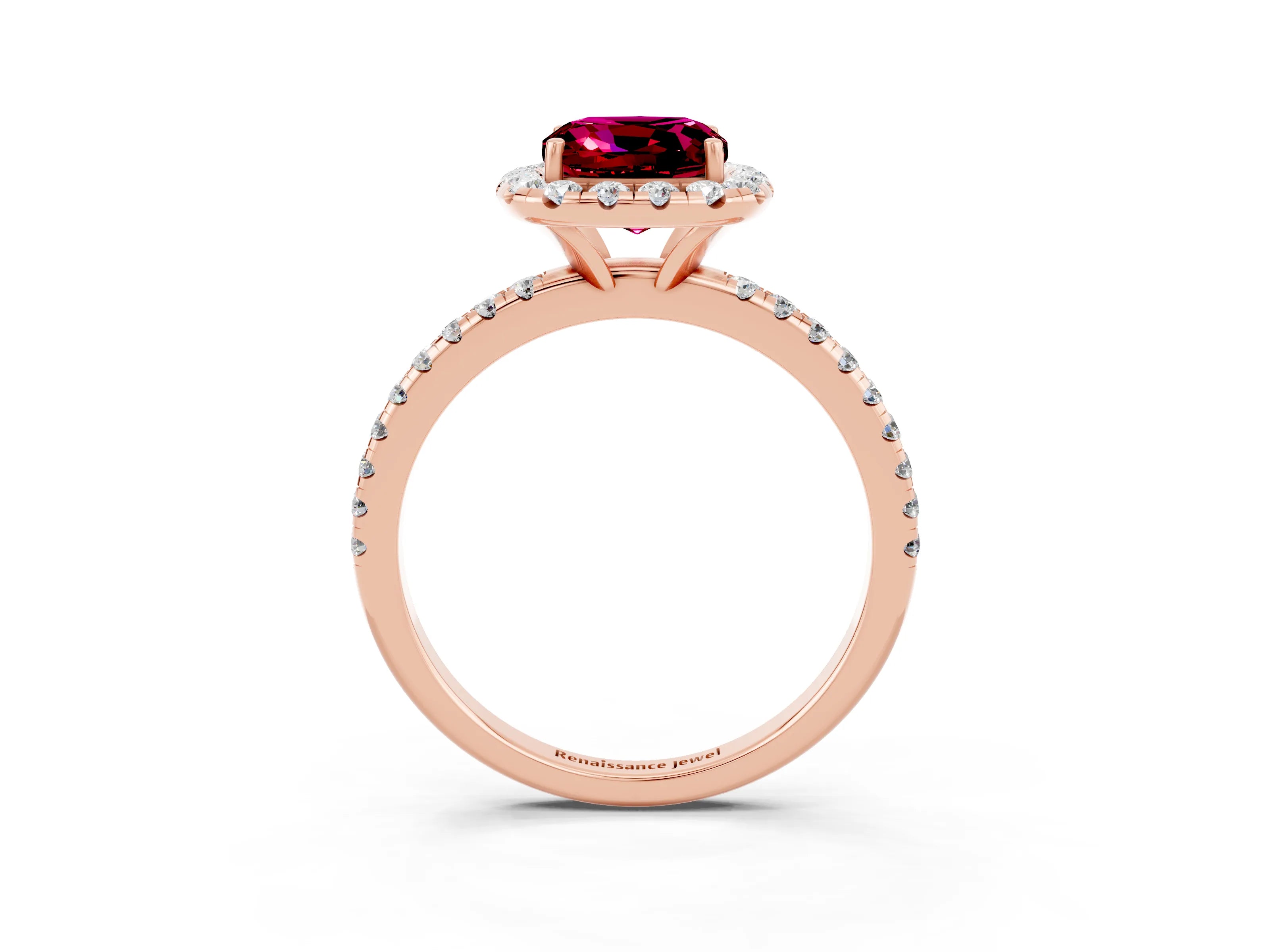Rose gold Cushion Cut Cut Diamond Floral Halo Engagement Ring with Pavé Band and Prong Setting_3