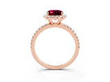 Rose gold Cushion Cut Cut Diamond Floral Halo Engagement Ring with Pavé Band and Prong Setting_3