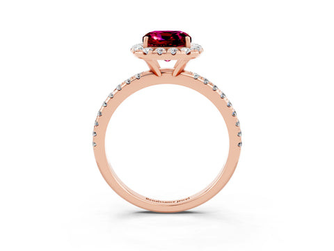 Rose gold Cushion Cut Cut Diamond Floral Halo Engagement Ring with Pavé Band and Prong Setting_3