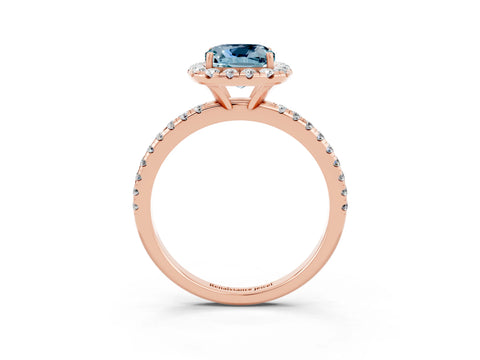 Rose gold Cushion Cut Cut Diamond Floral Halo Engagement Ring with Pavé Band and Prong Setting_3