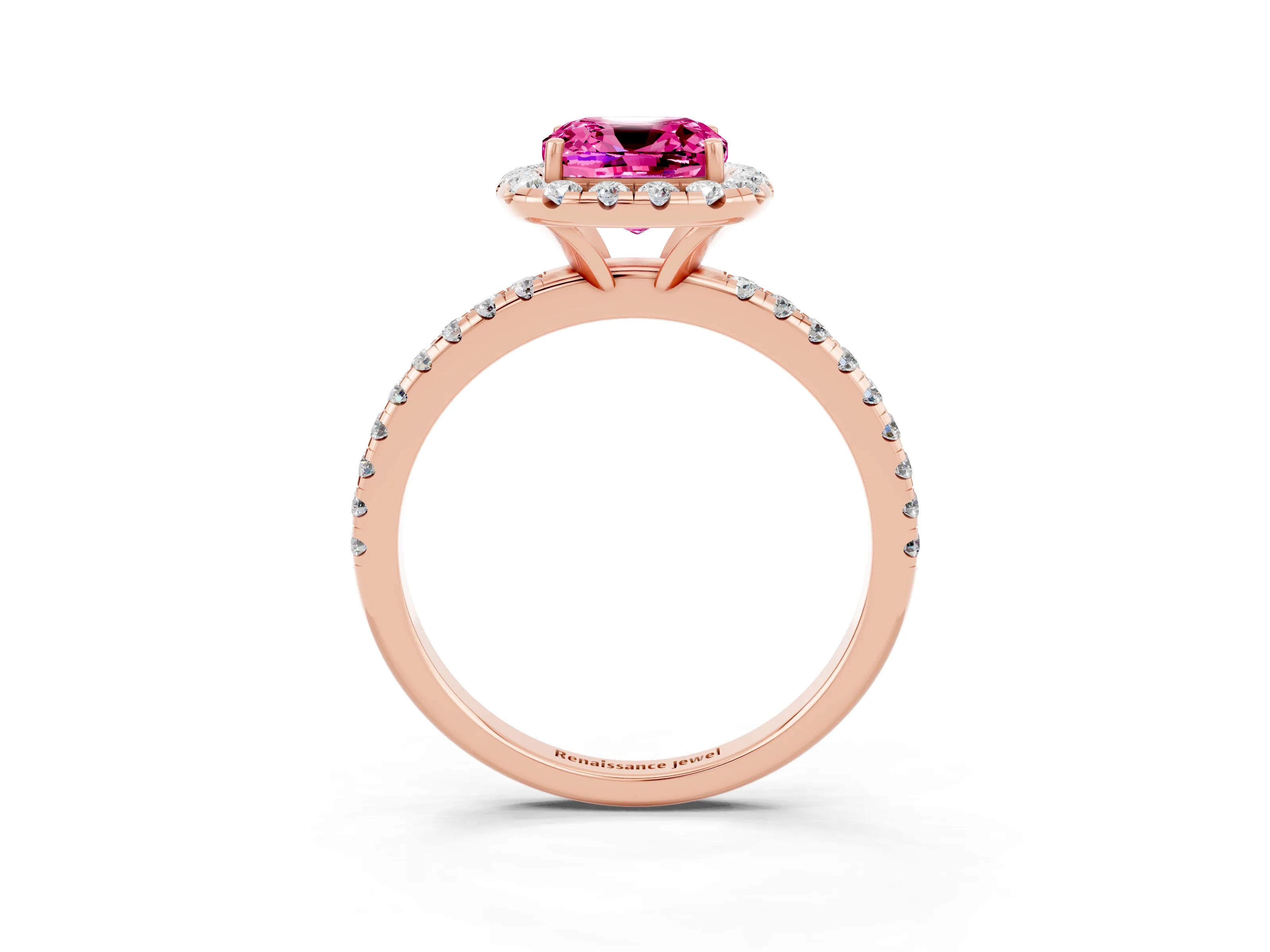 Rose gold Cushion Cut Cut Diamond Floral Halo Engagement Ring with Pavé Band and Prong Setting_3