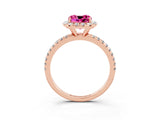 Rose gold Cushion Cut Cut Diamond Floral Halo Engagement Ring with Pavé Band and Prong Setting_3