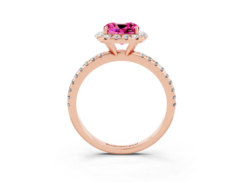 Rose gold Cushion Cut Cut Diamond Floral Halo Engagement Ring with Pavé Band and Prong Setting_3