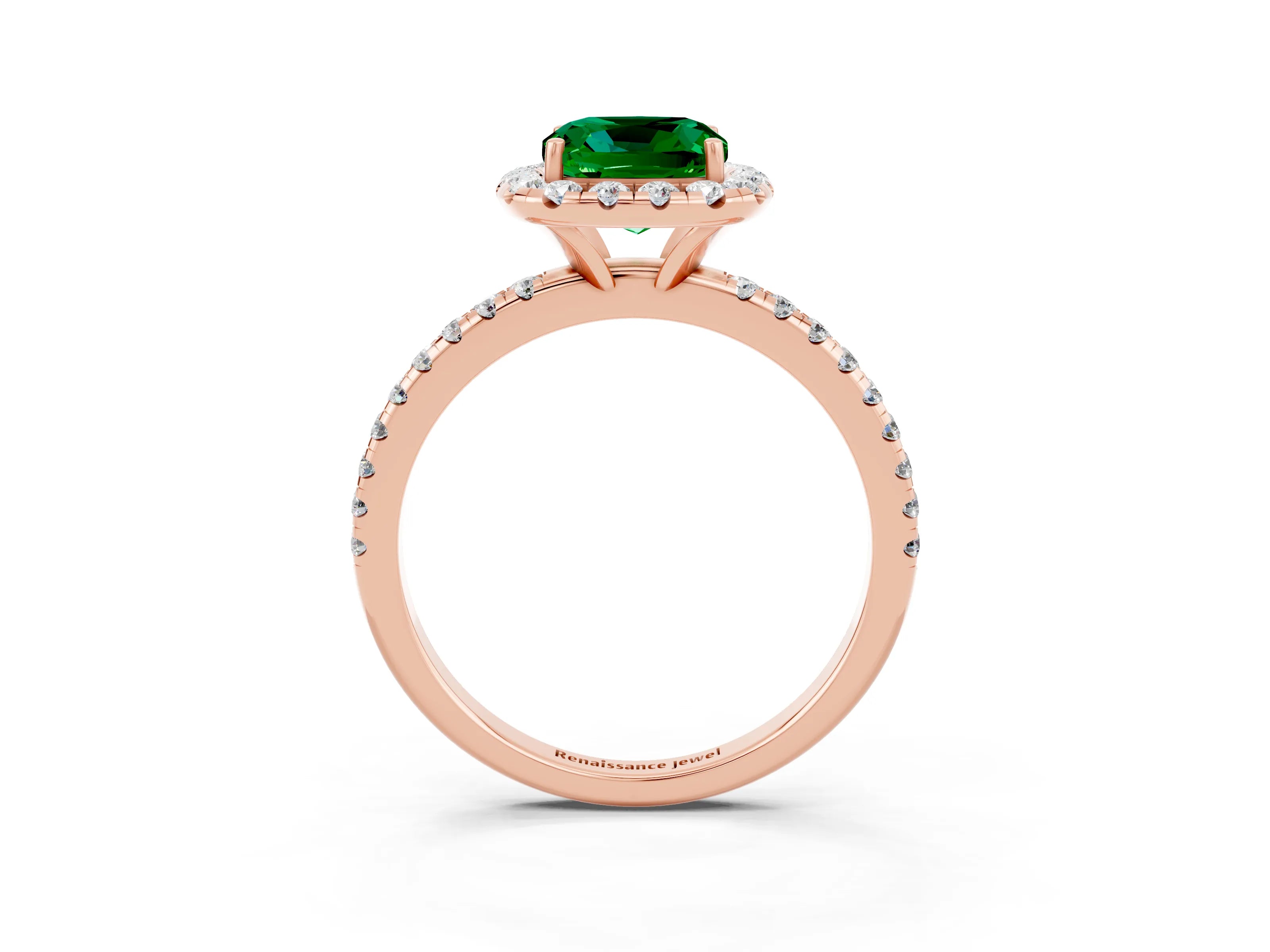 Rose gold Cushion Cut Cut Diamond Floral Halo Engagement Ring with Pavé Band and Prong Setting_3