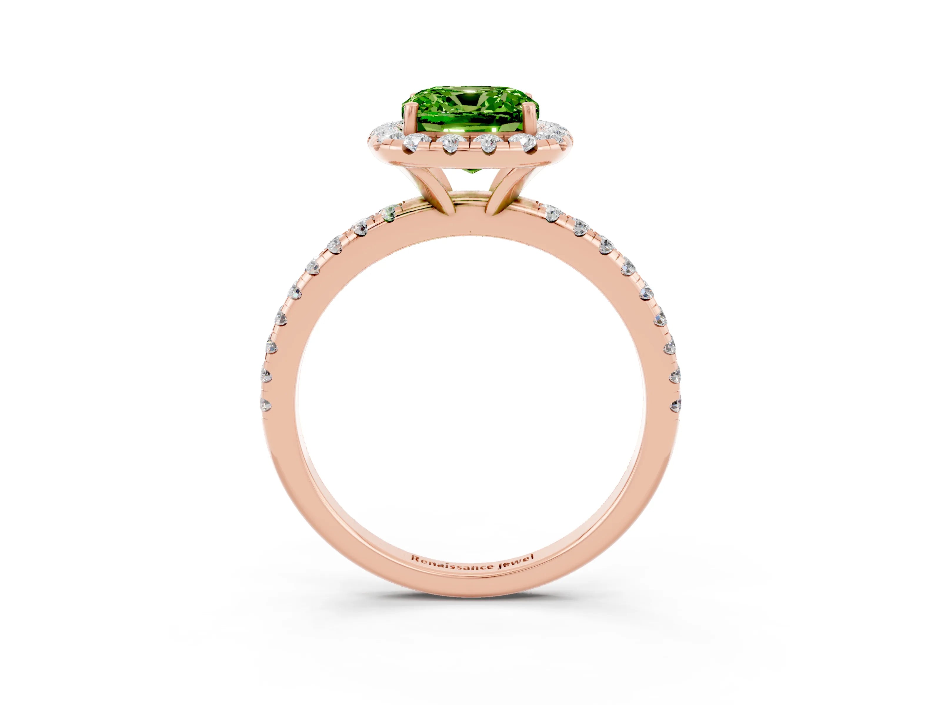 Rose gold Cushion Cut Cut Diamond Floral Halo Engagement Ring with Pavé Band and Prong Setting_3