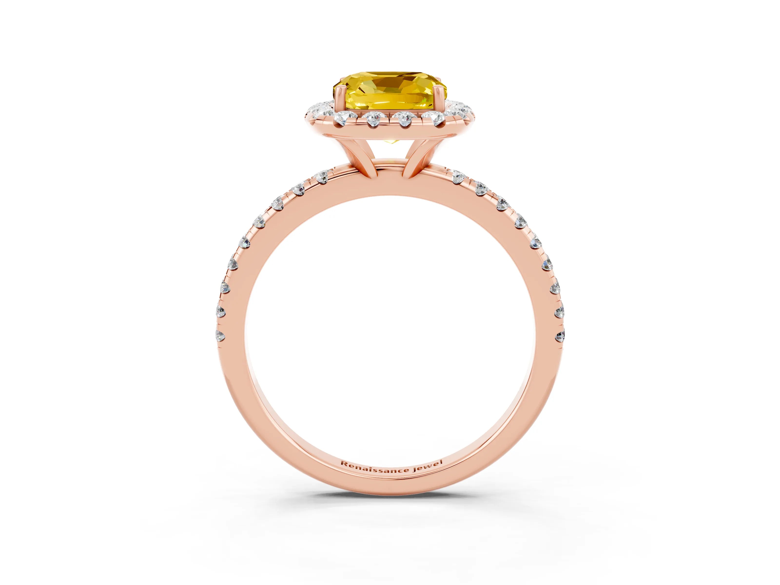 Rose gold Cushion Cut Cut Diamond Floral Halo Engagement Ring with Pavé Band and Prong Setting_3