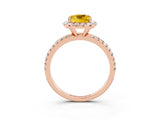 Rose gold Cushion Cut Cut Diamond Floral Halo Engagement Ring with Pavé Band and Prong Setting_3