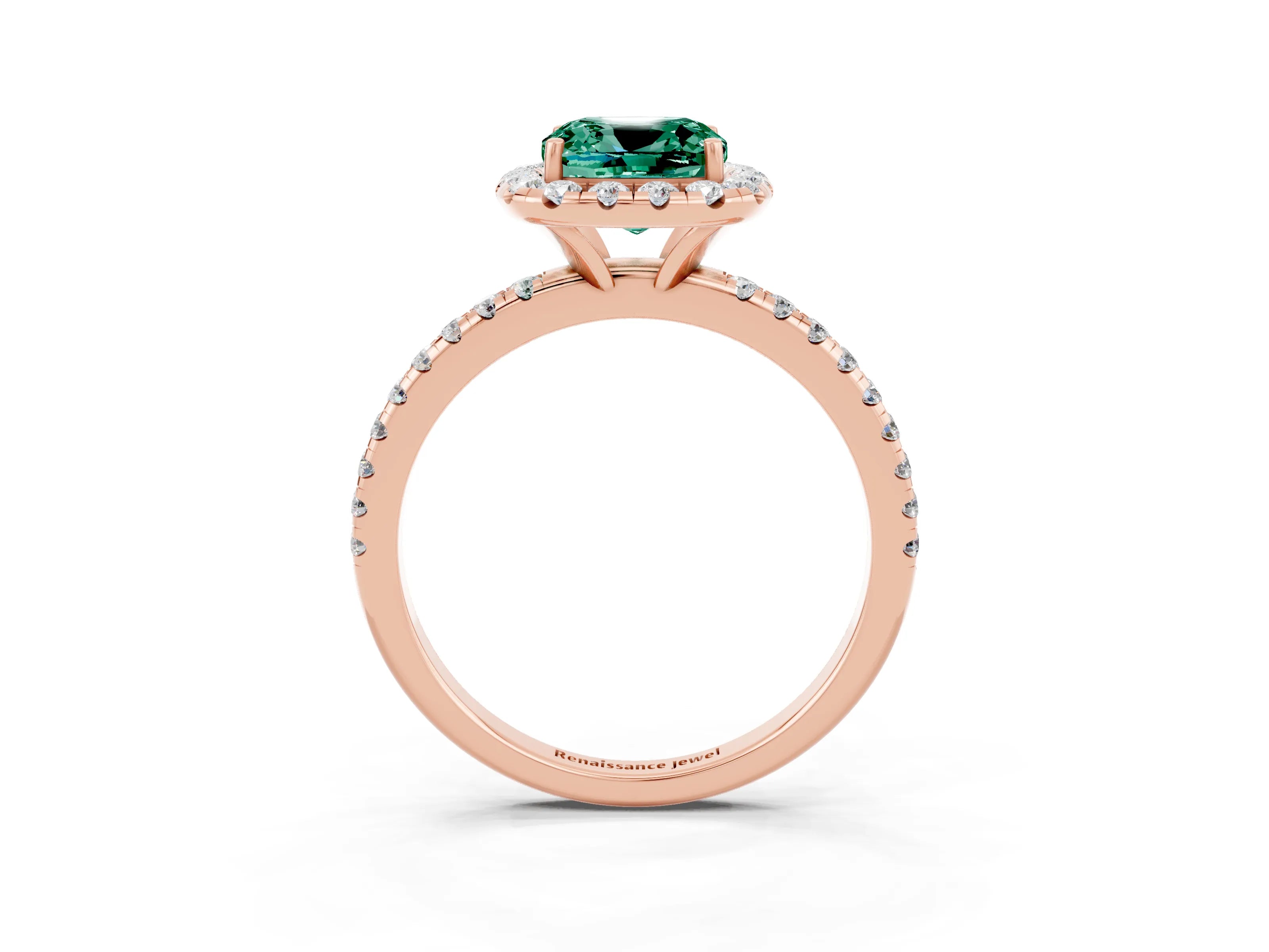 Rose gold Cushion Cut Cut Diamond Floral Halo Engagement Ring with Pavé Band and Prong Setting_3