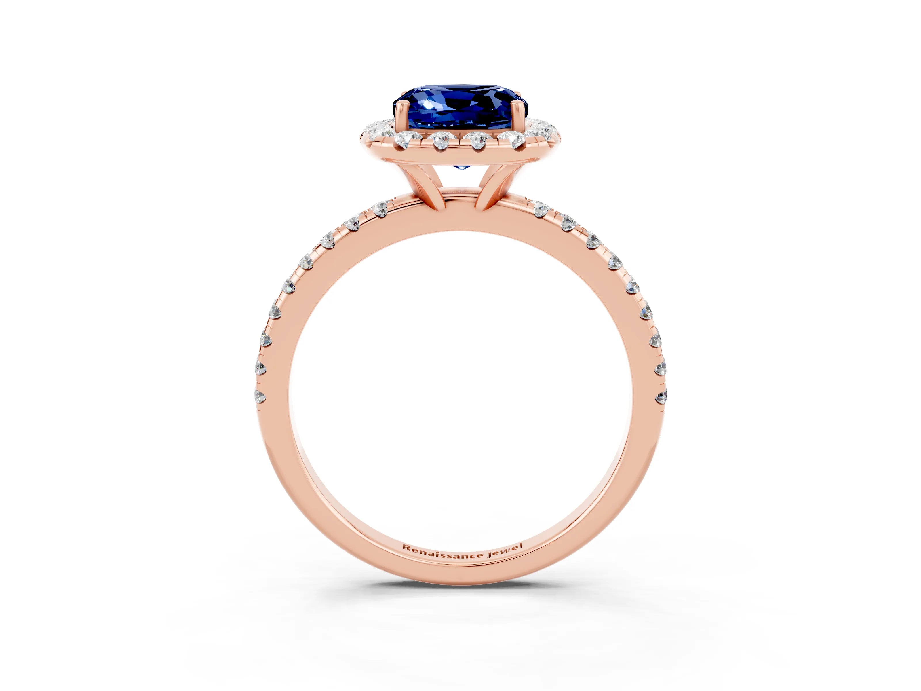 Rose gold Cushion Cut Cut Diamond Floral Halo Engagement Ring with Pavé Band and Prong Setting_3
