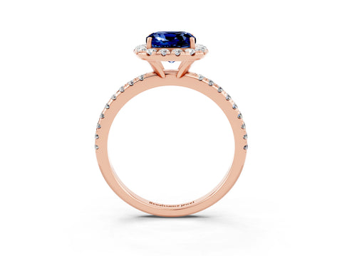 Rose gold Cushion Cut Cut Diamond Floral Halo Engagement Ring with Pavé Band and Prong Setting_3