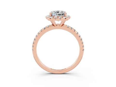 Rose gold Cushion Cut Cut Diamond Floral Halo Engagement Ring with Pavé Band and Prong Setting_3
