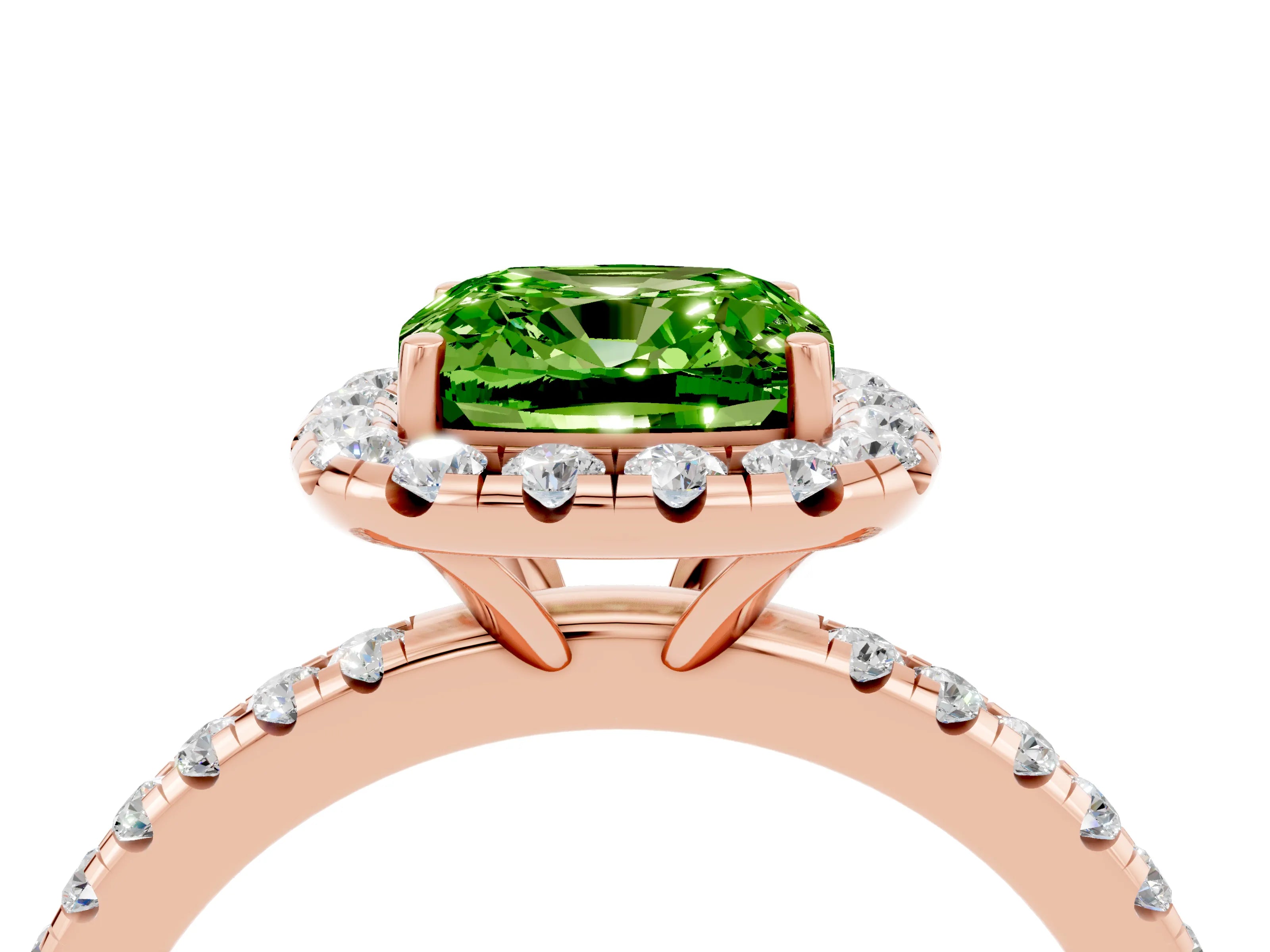 Rose gold Cushion Cut Cut Diamond Floral Halo Engagement Ring with Pavé Band and Prong Setting_4