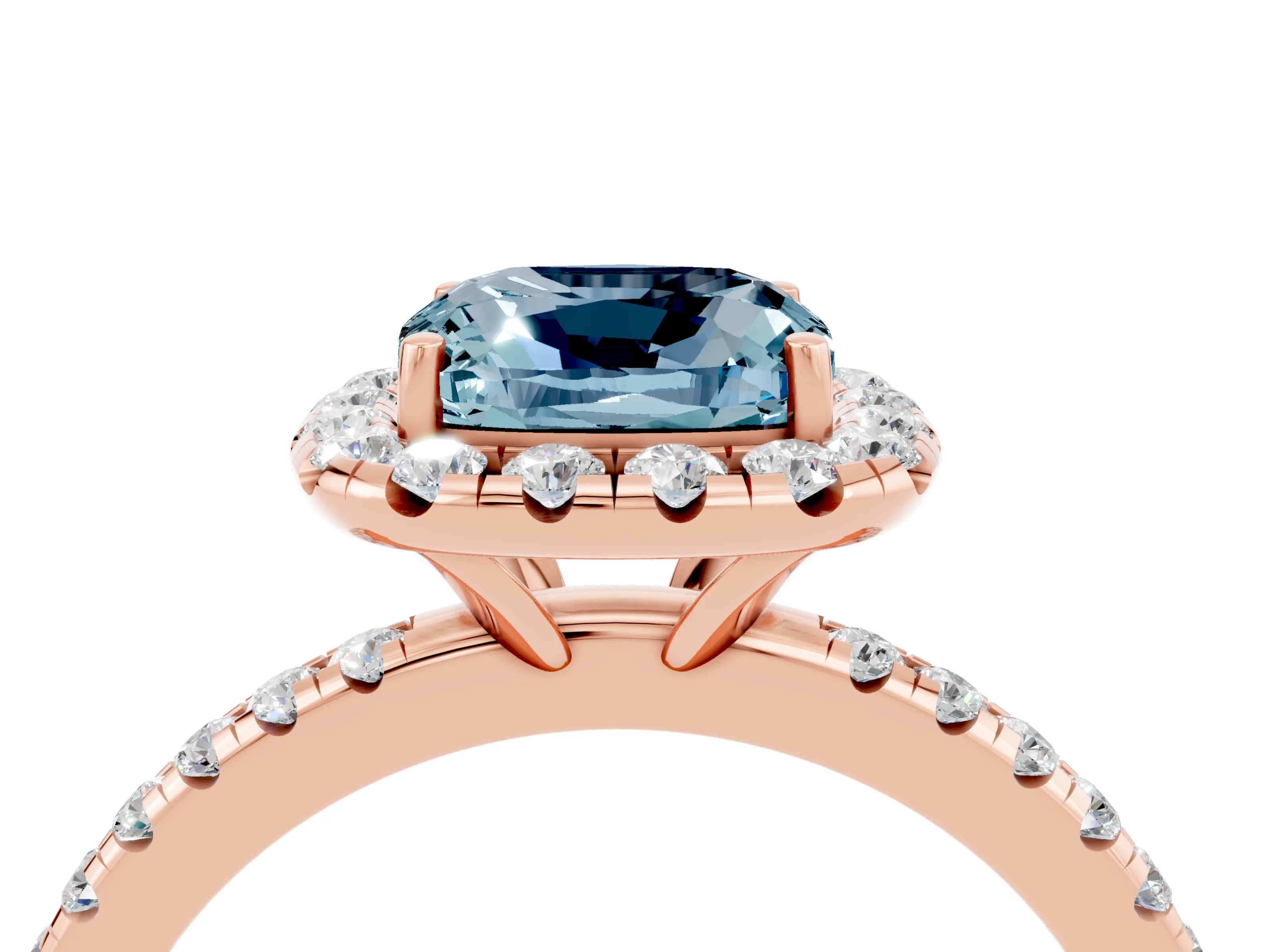 Rose gold Cushion Cut Cut Diamond Floral Halo Engagement Ring with Pavé Band and Prong Setting_4