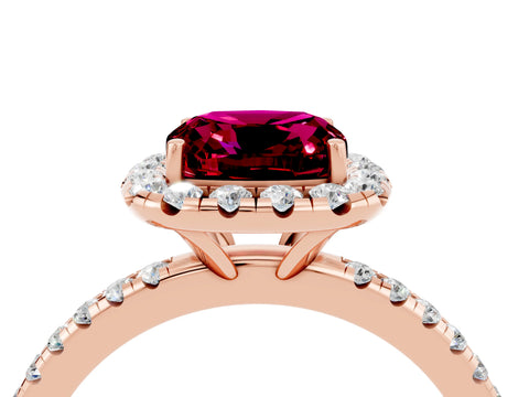 Rose gold Cushion Cut Cut Diamond Floral Halo Engagement Ring with Pavé Band and Prong Setting_4