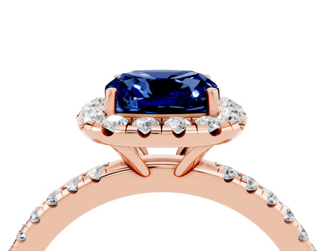 Rose gold Cushion Cut Cut Diamond Floral Halo Engagement Ring with Pavé Band and Prong Setting_4