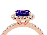 Rose gold Cushion Cut Cut Diamond Floral Halo Engagement Ring with Pavé Band and Prong Setting_4