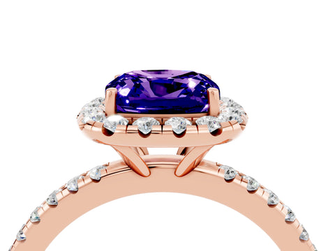 Rose gold Cushion Cut Cut Diamond Floral Halo Engagement Ring with Pavé Band and Prong Setting_4