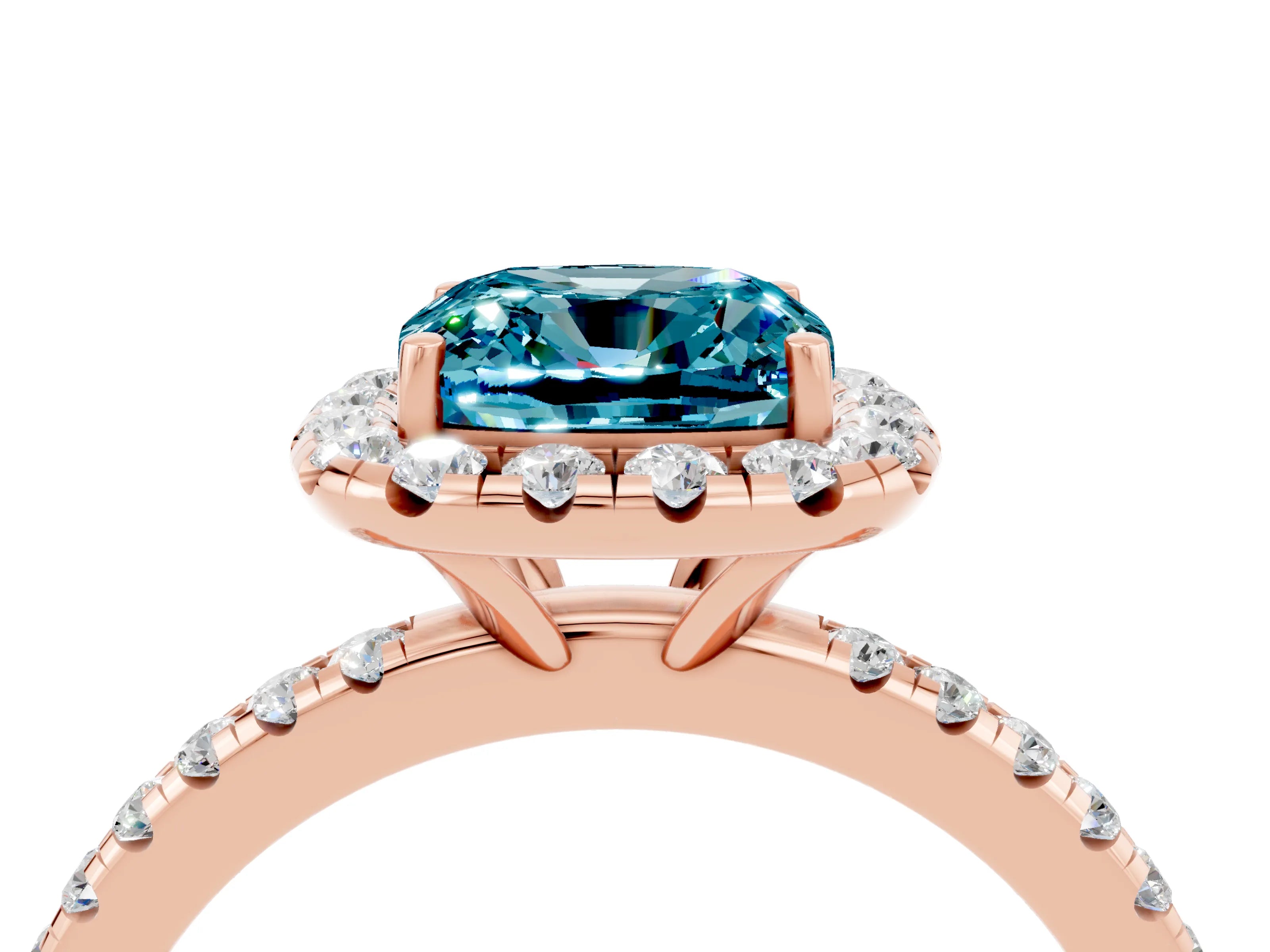 Rose gold Cushion Cut Cut Diamond Floral Halo Engagement Ring with Pavé Band and Prong Setting_4