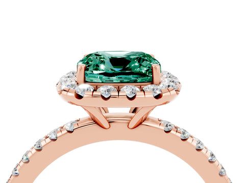 Rose gold Cushion Cut Cut Diamond Floral Halo Engagement Ring with Pavé Band and Prong Setting_4