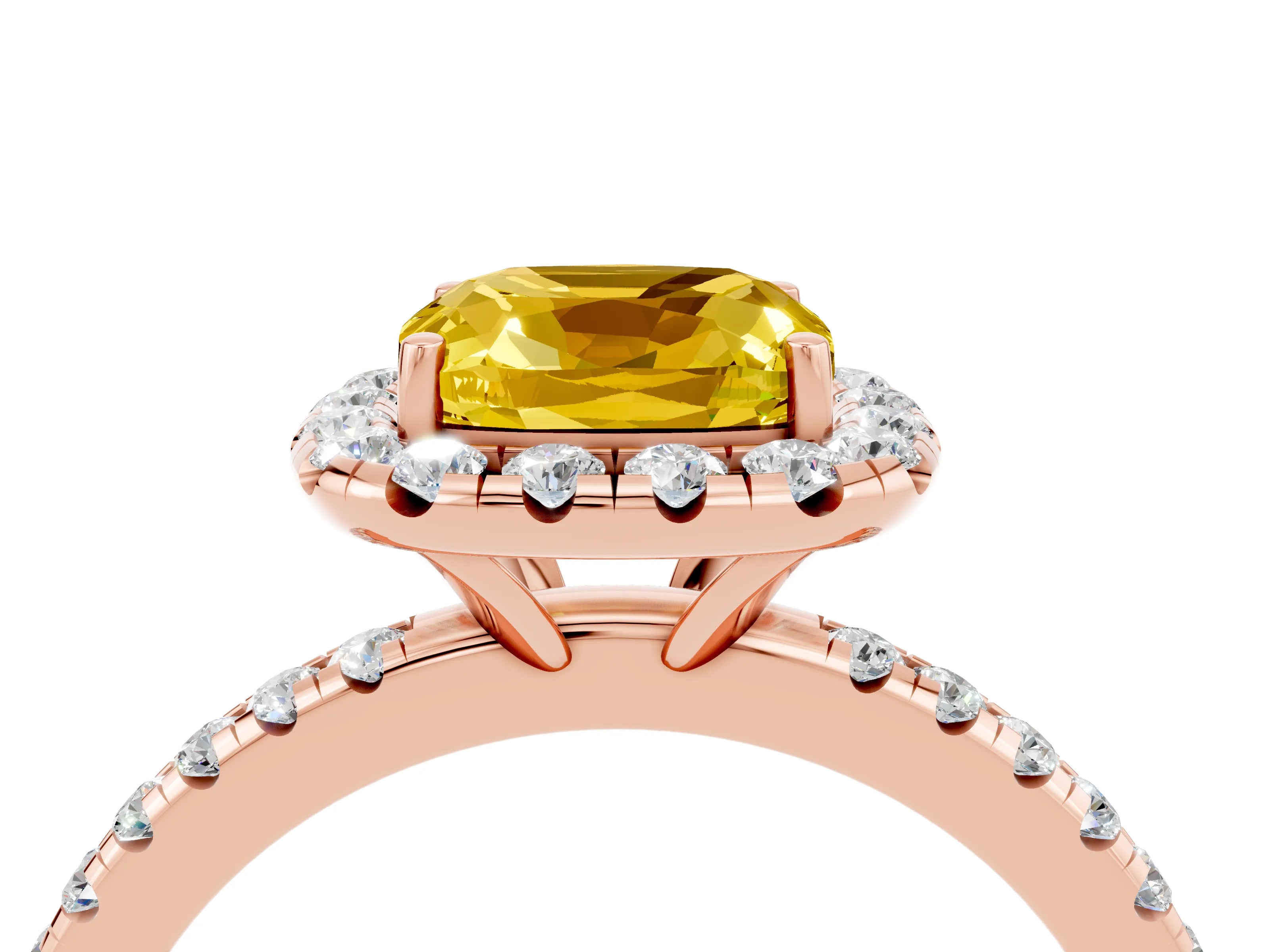 Rose gold Cushion Cut Cut Diamond Floral Halo Engagement Ring with Pavé Band and Prong Setting_4