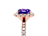 Rose gold Cushion Cut Cut Diamond Floral Halo Engagement Ring with Pavé Band and Prong Setting_5